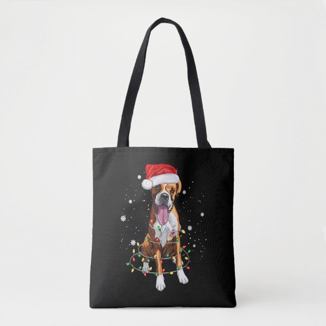Bolsa Tote Boxeiro Cão Árvore das Luzes de Natal Xmas Pajama (Frente)