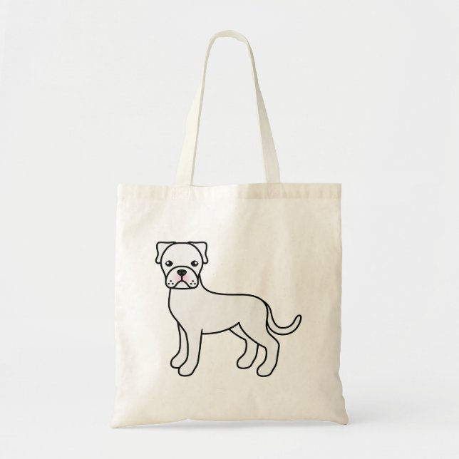 Bolsa Tote Boxer Branco Cachorro de Desenho Animado Fofo (Frente)