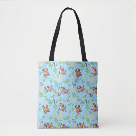 Bolsa Tote Boxer Cachorro Floral Kawaii Primavera