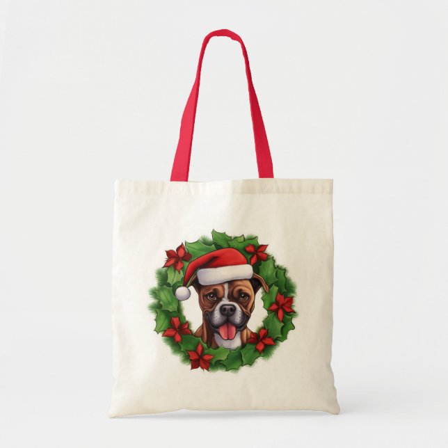 Bolsa Tote Boxer Christmas Wreath (Frente)