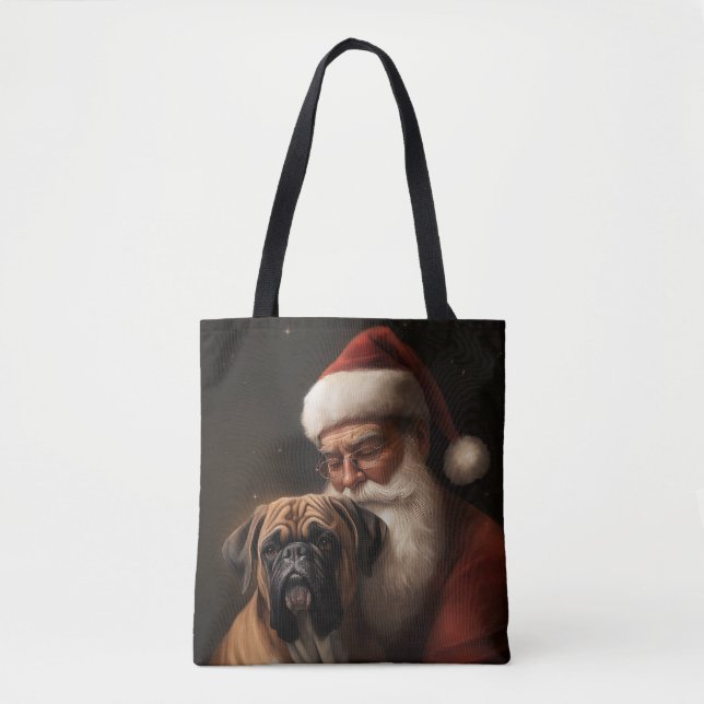 Bolsa Tote Boxer Com Papai Noel Festa de Natal (Frente)