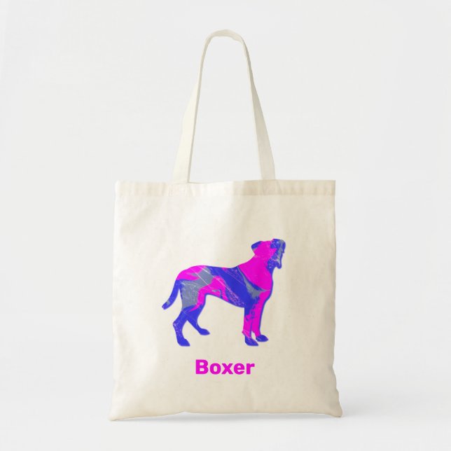 Bolsa Tote Boxer Dog Hot Pink e Blue Silhouette (Frente)