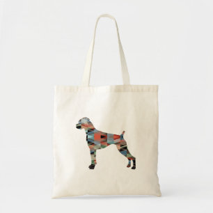 Bolsa Tote Boxer Dog Natural Ears Geo Silhout Xadrez