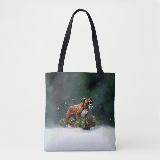 Bolsa Tote Boxer Natal neve inverno (Frente)