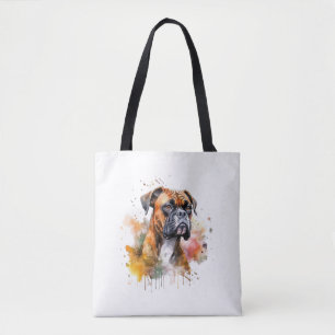 Bolsa Tote BoxerLove Watercolor Trabalho de arte - Raça Real