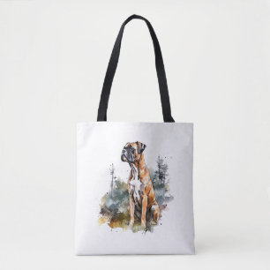 Bolsa Tote BoxerLoveArt Vibrant Watercolor Painting of Loyal