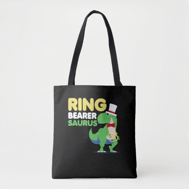 Bolsa Tote Boys Ring Bearer Dinossaur Rex Festa de casamento (Frente)