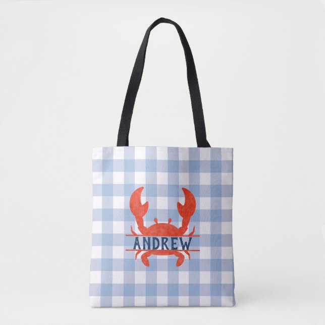 Bolsa Tote Boys Watercolor Crab Split Name (Frente)