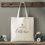 Bolsa Tote Brag Tote de Bridesmaid Moderna Dourada<br><div class="desc">Saco de tote personalizado para sua dama de honra com nome personalizado na caligrafia moderna com design de coração de ouro.</div>
