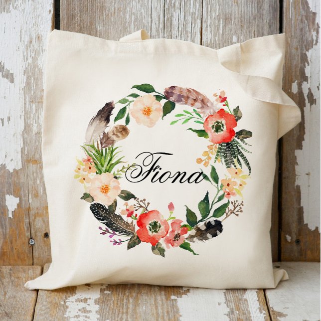 Bolsa Tote Braidsmaid de Wreath Floral Personalizada,Bem-vind (Criador carregado)