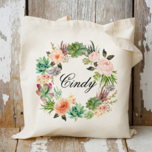 Bolsa Tote Braidsmaid de Wreath Floral Personalizada,Bem-vind