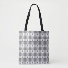 Bolsa Tote Brain Cancer Awareness Plaid Gray Ribbon