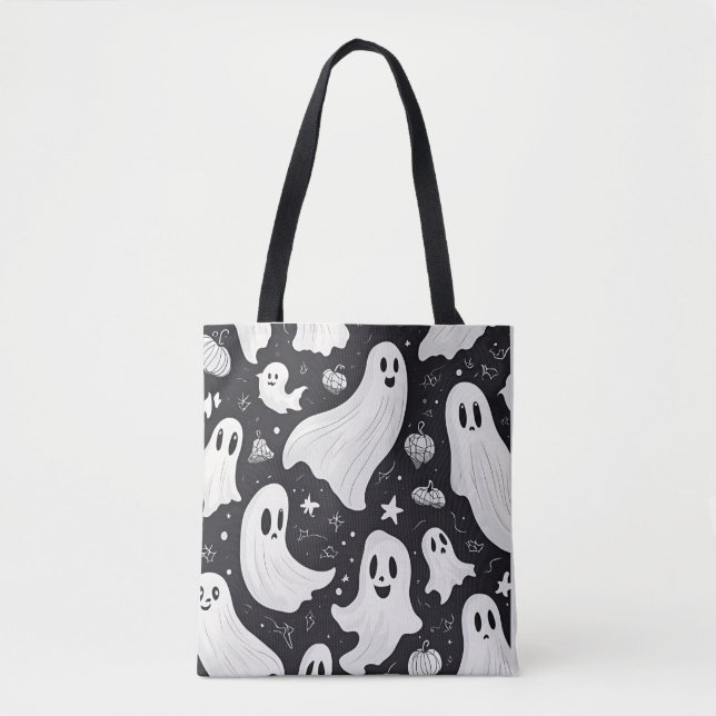 Bolsa Tote Branca Branca do Fantasma Fantasma Negro (Frente)