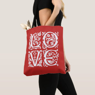Bolsa Tote Branca de Amor Elegante em Arte Vermelha
