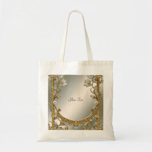 Bolsa Tote Branca Floral Dourada Ornamentada