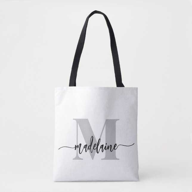 Bolsa Tote Branco Elegante Monograma Preto (Frente)