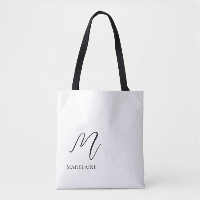 Bolsa Tote Branco Elegante Monograma Preto (Frente)