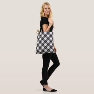 Bolsa Tote Branco preto e Xadrez Dourada