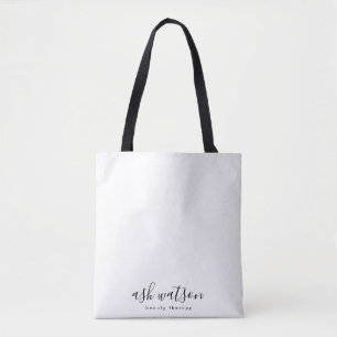 Bolsa Tote Branco simples e simples de caligrafia