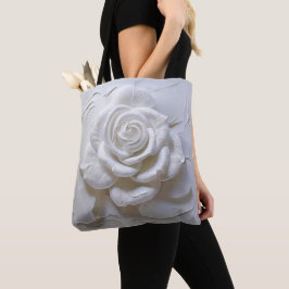 Bolsa Tote Branco sobre Branco - Rosa Esculpida