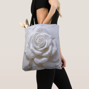 Bolsa Tote Branco sobre Branco - Rosa Esculpida