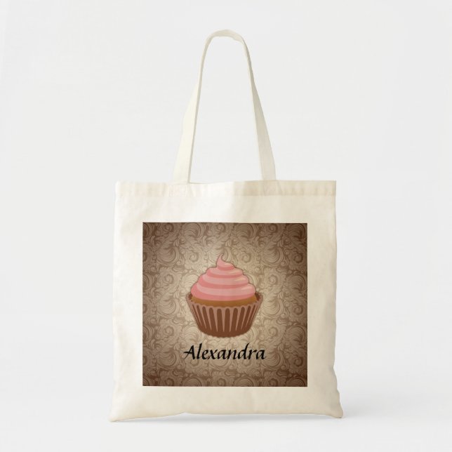 Bolsa Tote Brandamente rosa e cupcake de Brown, lembrança (Frente)