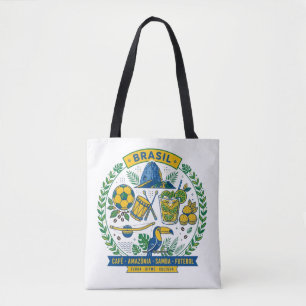 Bolsa Tote Brasil Culture Badge Cafe Samba Futebol Amazonia