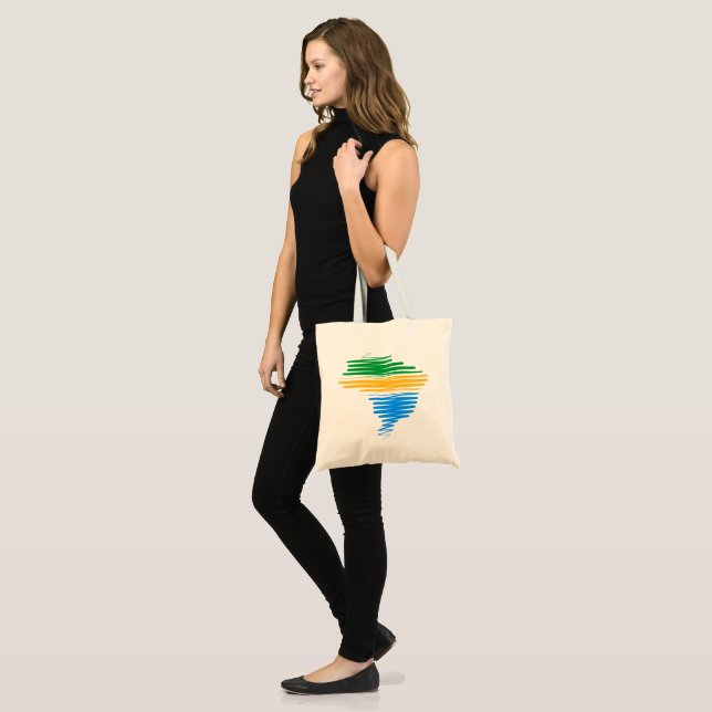 Bolsa Tote Brasil mapeia borda com cores de bandeira brasilei (Frente (modelo))