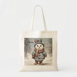 Bolsa Tote Bravo Natal Gato Snowman Watercolor Whimsical