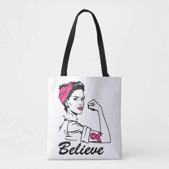 Bolsa Tote Breast Cancer Awareness Month Women's Believe Pink (Frente)
