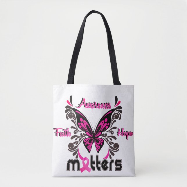 Bolsa Tote Breast Cancer Butterfly 7 Faith Awareness Hope (Frente)