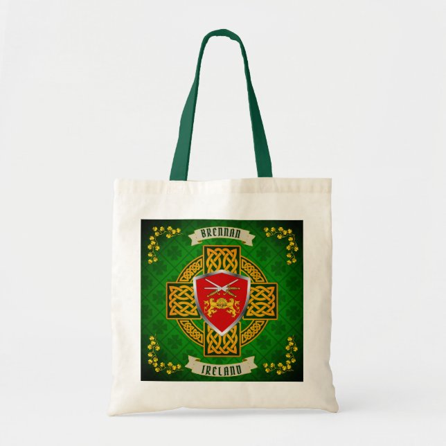 Bolsa Tote Brennan Irish Shield & Celtic Cross Personalizado (Frente)