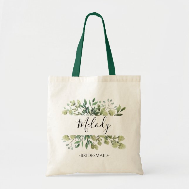 Bolsa Tote Bridal Party - Watercolor Greenery Tote Bag (Frente)