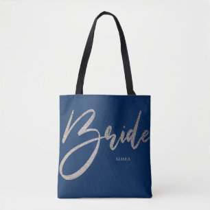 Bolsa Tote Bride Silver Glitter e Marinho Princess Calliograp