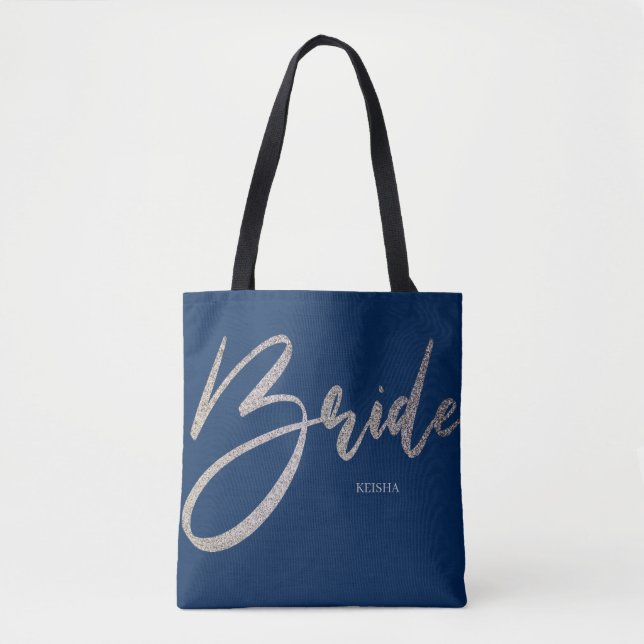 Bolsa Tote Bride Silver Glitter e Marinho Princess Calliograp (Frente)