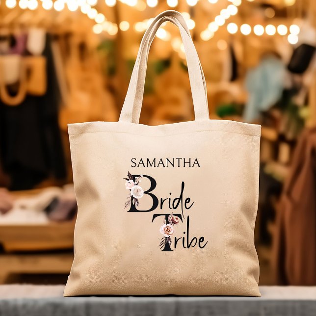 Bolsa Tote Bride Tribo Floral Letters Boho Bachelorette (Bride Tribe tote bags for your bachelorette and pre-wedding gatherings)