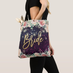 Bolsa Tote Brides Burgundy Chic Floral Purple Sparkle