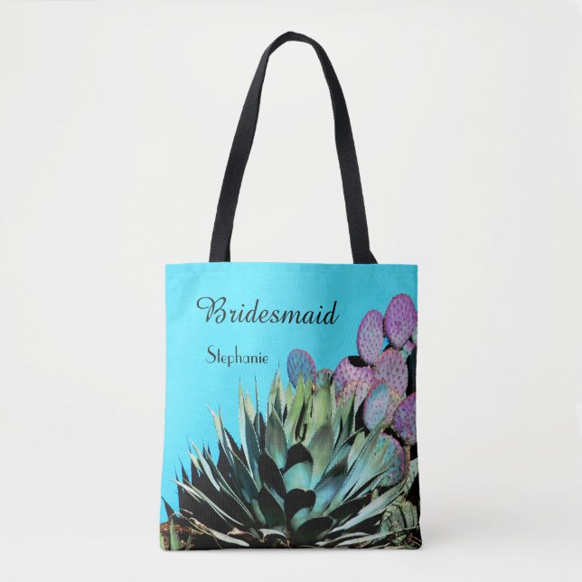 Bolsa Tote Bridesmaid, Agave & Cactus, Nome, Turquoise (Frente)