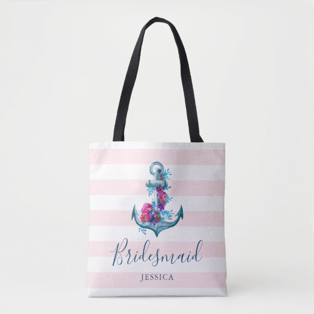 Bolsa Tote Bridesmaid, Âncora de Pontas Aquáticas, com faixas (Frente)
