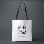 Bolsa Tote Bridesmaid Bachelorette Modelo Womens Modern<br><div class="desc">Foto personalizada do logotipo Foto do Na moda,  Script de texto Nome Elegante do Modelo moderno Womens Bridesmaid Bachelorette Black & White Shoulder Tote Bag.</div>