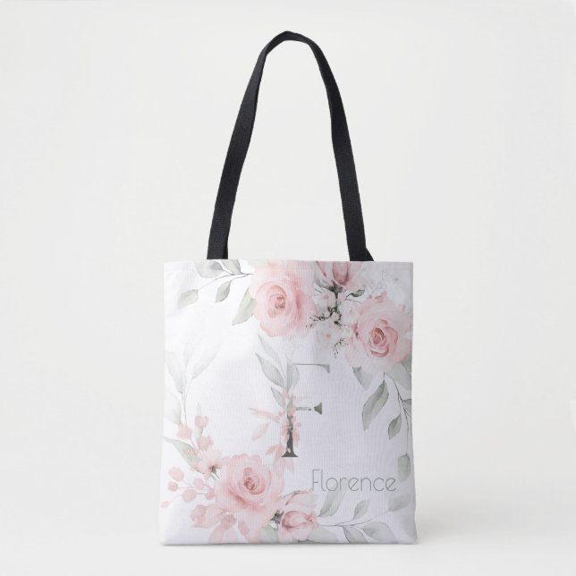 Bolsa Tote Bridesmaid Blush Rosa Monograma - Letra F (Frente)