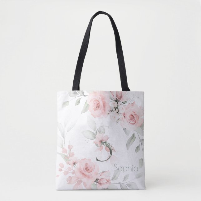 Bolsa Tote Bridesmaid Blush Rosa Monograma - Letra S (Frente)
