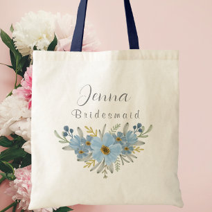 Bolsa Tote Bridesmaid Botânica Personalizada Azul
