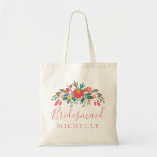 Bolsa Tote Bridesmaid, Buquê Floral rosa, com nome