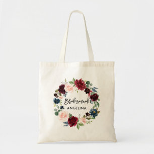 Bolsa Tote Bridesmaid Burgundy Blue Floral