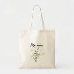 Bolsa Tote Bridesmaid da Folhagem Verde Dourada<br><div class="desc">Esta mala dama de caligrafia verde-dourada é o presente perfeito para apresentar suas madrinhas e madrinha de casamento para um casamento rústico. Este design artístico apresenta a aquarela desenhada à mão,  ouro e folhagem verde,  inspirando beleza natural.</div>