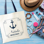 Bolsa Tote Bridesmaid de Casamento Personalizado Náutico do M<br><div class="desc">A bolsa de tote de damas de noiva personalizada apresenta uma âncora azul de barco marinho,  uma estrutura náutica decorativa de corda e um texto personalizado elegante que pode ser personalizado com o nome e o papel da pessoa no seu partido noivo.</div>