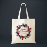 Bolsa Tote Bridesmaid de Cor de Água Floral Personalizada<br><div class="desc">Um belo presente de boas-vindas para as madrinhas. Um saco vermelho de tote floral pode segurar seus presentes de boas-vindas e ser usado muito depois do dia do seu casamento. A camada floral de aquarela tem tons arrojados profundos que são acentuados com vermes cor-de-rosa cremosos e azuis claros. A coroa...</div>