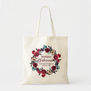 Bolsa Tote Bridesmaid de Cor de Água Floral Personalizada
