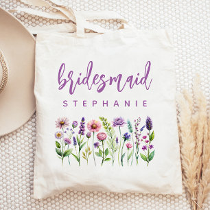 Bolsa Tote Bridesmaid de Script Puro de Flores Selvagens Pers